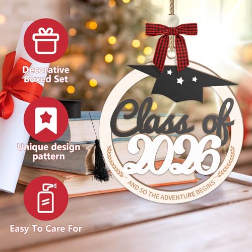 Class of 2026 Wooden Graduation Ornament with Red Plaid Bow
