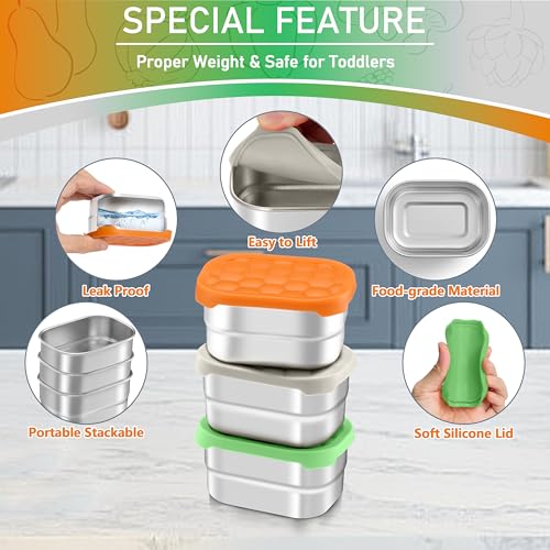 HaWare 8 oz Stainless Steel Snack Containers with Silicone Lids - 3 Pack