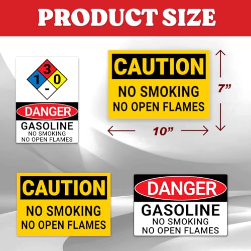 Danger Gasoline No Smoking Warning Sign Stickers - 6 Pcs Vinyl Decals for Industrial Safety