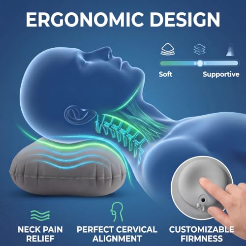 Inflatable Camping Pillow with Neck Support & Eye Mask - Portable Travel Comfort