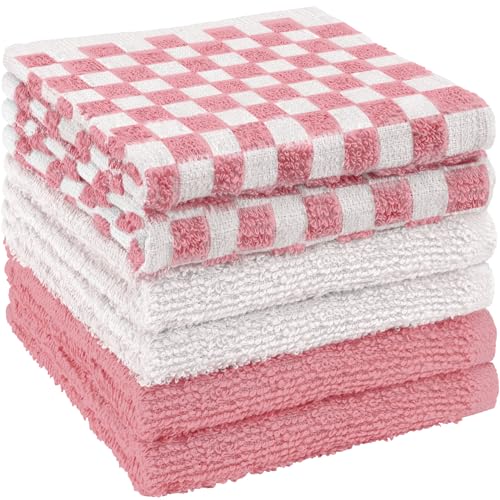 DecorRack 100% Cotton Checkered Washcloths, 12x12 Inch, 6-Pack