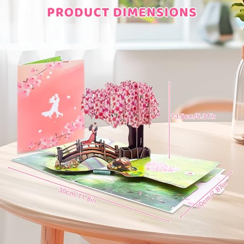 3D Cherry Blossom Bridge Pop-Up Card - Romantic Couple Anniversary & Valentine Greeting Card