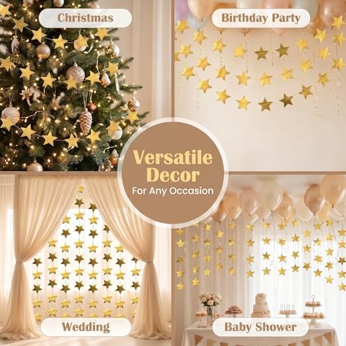 Gold Star Garland - 131FT Glitter Paper Star String for Parties