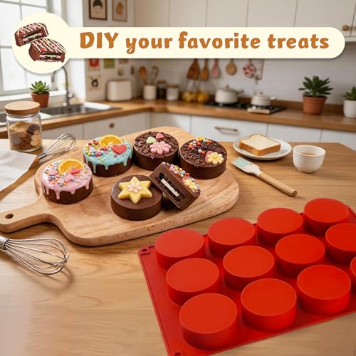 Wilewir 3-Piece Silicone Chocolate Cookie Molds Set - Non-Stick Round Baking Molds for Mini Cakes, Candies & Jellies