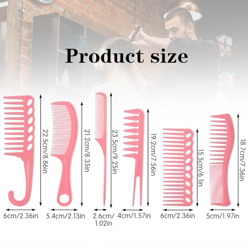 Mabor 6-Piece Pink Hair Comb Set for Styling, Detangling & Braiding