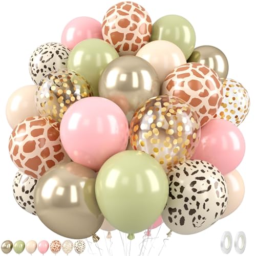 50 Pcs Sage Green and Pink Balloon Arch Kit for Safari Baby Shower Party