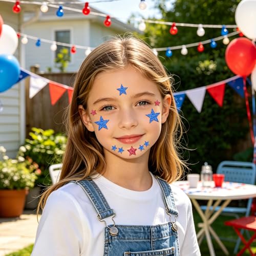 Red and Blue Glitter Star Face Stickers 4th of July Body Gems