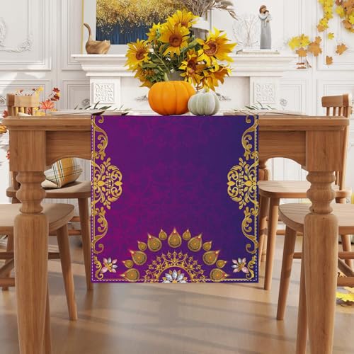 Diwali Table Runner - Indian Deepavali Decorations for Home Decor, 13 x 90 inches