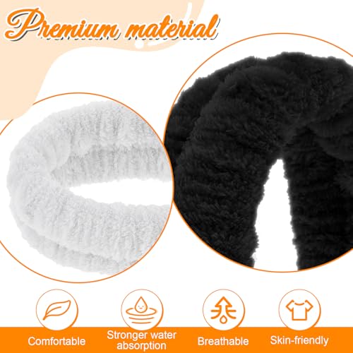Spa Headbands for Face Washing - 2Pcs Soft Flannel Absorbent Elastic Skincare Headband for Women and Men (Black, White)