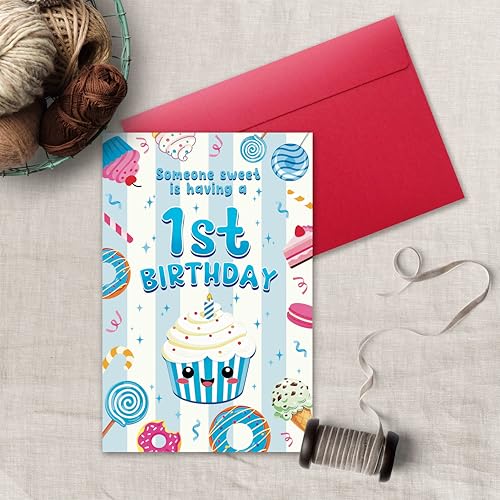 Happy 1st Birthday Card for Baby Boy with Cupcake Theme