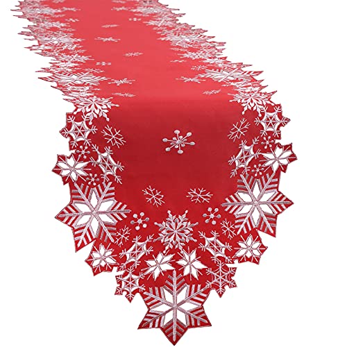 Embroidered Snowflakes Table Runner 14x90 Inches Christmas Holiday Decor