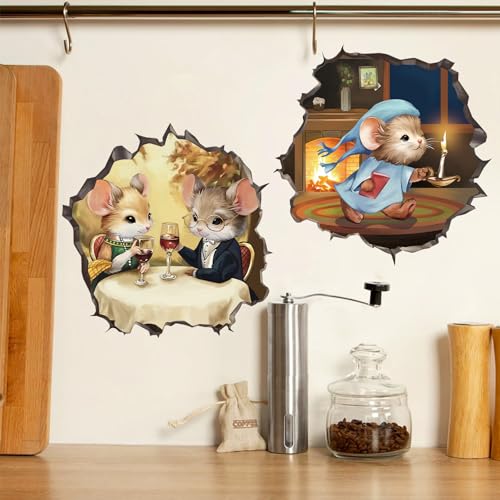 Whimsical Mouse Wall Decals - 4 Pack 5.9" Eco-Friendly Vinyl