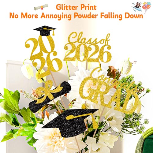 20Pcs Black Gold Graduation Centerpieces for Class of 2026