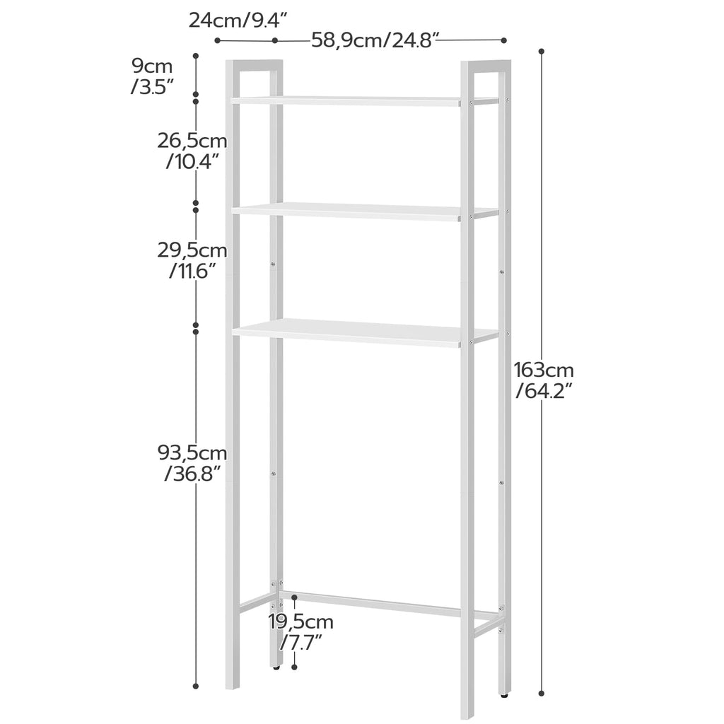 HOOBRO Over The Toilet Storage, 3-Tier Bathroom Organizer Shelf Over Toilet, Freestanding Bathroom Storage Shelves, Space Saver, Easy to Assemble for Room, White WT41TS01
