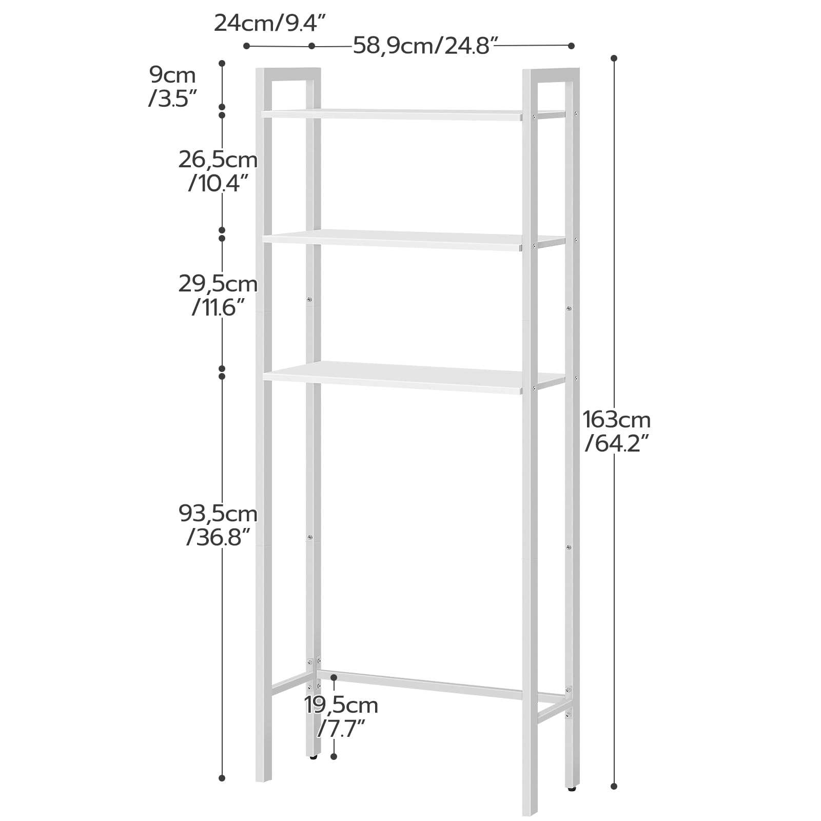 HOOBRO Over The Toilet Storage, 3-Tier Bathroom Organizer Shelf Over Toilet, Freestanding Bathroom Storage Shelves, Space Saver, Easy to Assemble for Room, White WT41TS01