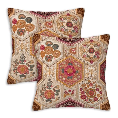 Moroccan Floral Throw Pillow Covers 18x18 Set of 2, Boho Decorative Cushions