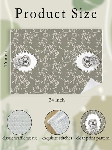 Sage Green Floral Golden Retriever Hand Towels - 16x24