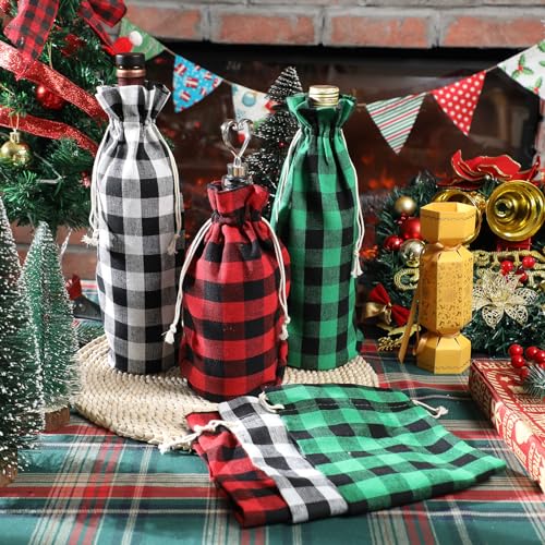 60 Pcs Christmas Wine Gift Bags with Drawstring - Reusable Burlap Bottle Covers