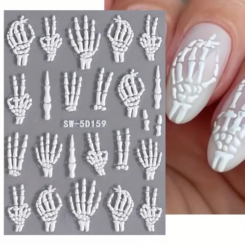 5D Embossed Halloween Nail Stickers - Fantasy Bone Skeleton Decals 2-Pack