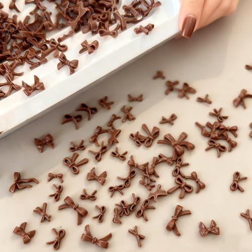 Quezadyl 300Pcs 3D Brown Bow Nail Art Charms Maillard Resin Bows