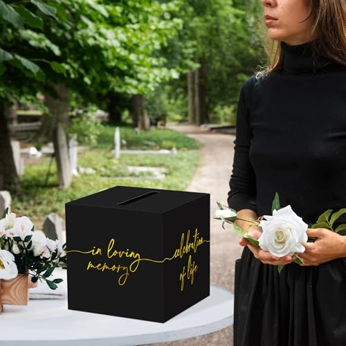 QISOLIY Black & Gold Celebration of Life Memory Card Box for Memorials