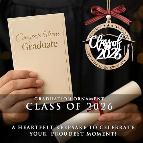 Graduation Ornament Class of 2026 with 'And So The Adventure Begins' - Wooden Car Decor