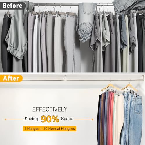 Snuvid Wooden Legging Organizer - 2 Pack Hanging Closet Hangers with 20 Clips