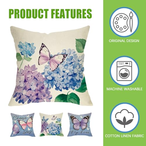 Butterfly Decorative Throw Pillow Covers Set of 4 - 16x16 Blue Floral