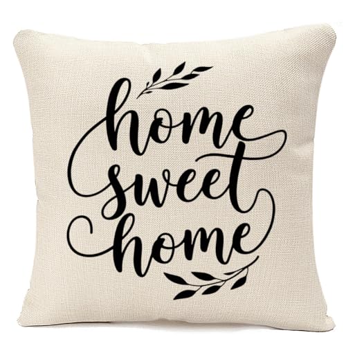 Home Sweet Home Throw Pillow Cover 18x18 | Rustic Linen Blend Cushion