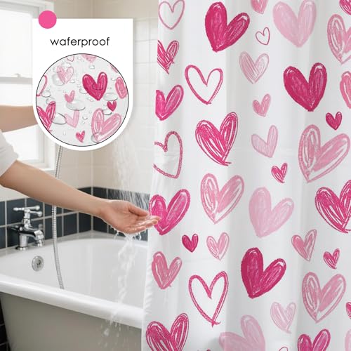 Mocsicka Pink Heart Shower Curtain - 71x71 Inch Romantic Valentine Decor