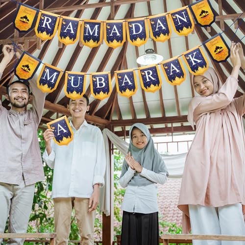 Ramadan Mubarak Banner - Gold & Blue Islamic Decoration