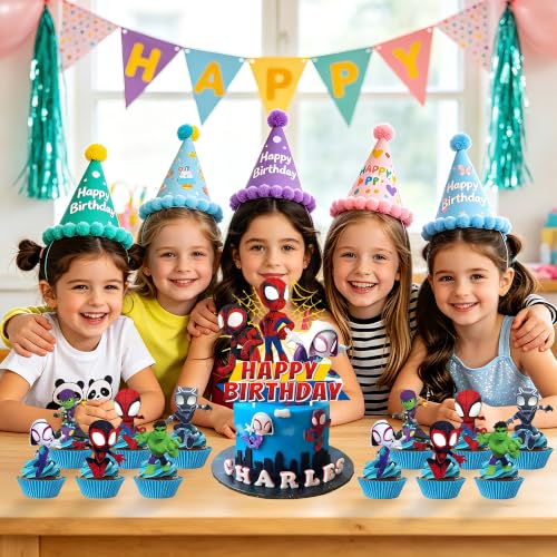 25 Pcs Cartoon Birthday Cake Toppers Set for Kids' Parties