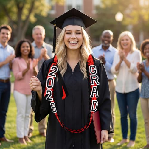 Class of 2026 Graduation Ribbon Lei with Brooches, Braided Garland Necklace