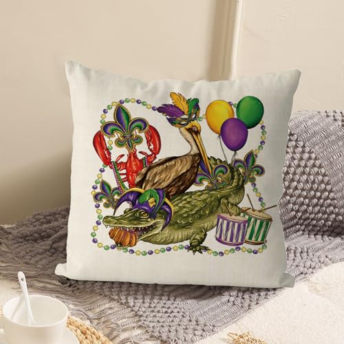 Mardi Gras 18x18 Inch Throw Pillow Covers - 4 Piece Polyester Set