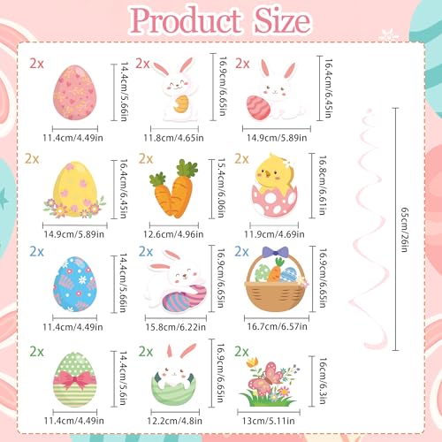 24PCS Easter Hanging Swirl Decorations - Bunny & Egg Designs
