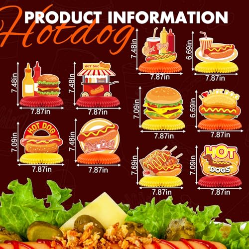 Tioncy 10 Pcs Hot Dog Table Centerpieces for Parties
