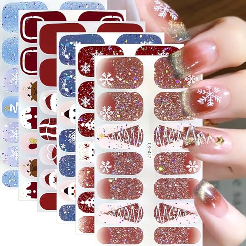 GUAACCB 6Pcs Christmas Nail Wraps 3D Self Adhesive Winter Gel Nail Strips