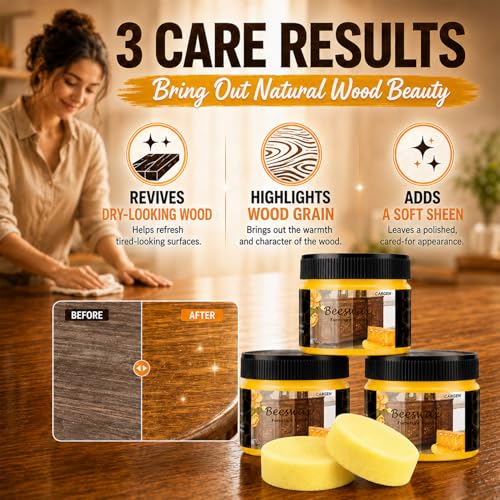 CARGEN Beeswax Wood Polish & Conditioner - 3 Pack with 2 Sponges