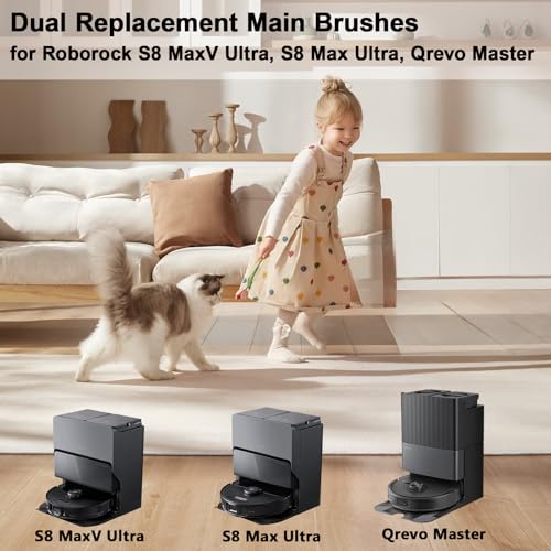 Soniicmomo Main Brush Replacement for Roborock S8 MaxV Ultra & S8 Max Ultra - Dual Rubber Brushes, Easy Install, Anti-Tangle, Quiet Floor Cleaning Set