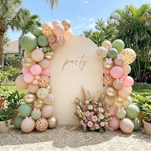 50 Pcs Sage Green and Pink Balloon Arch Kit for Safari Baby Shower Party