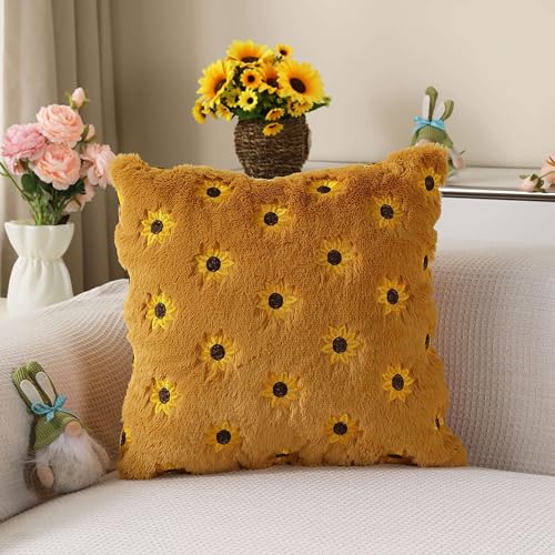 Farmhouse Yellow Sunflower Pillow Covers 18x18 Set of 2