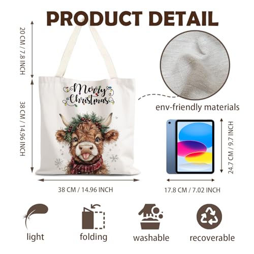 Christmas Highland Cow Reusable Holiday Gift Bags Party Favors - Xmas Tote