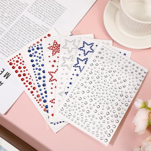 Macuezu 6 Sheets Self-Adhesive Face Gems Star Rhinestone Stickers
