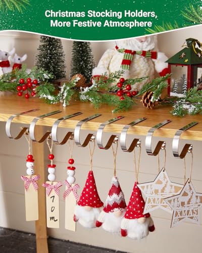 Silver Christmas Stocking Holders Set of 8 - Durable & Shatterproof Holiday Decor
