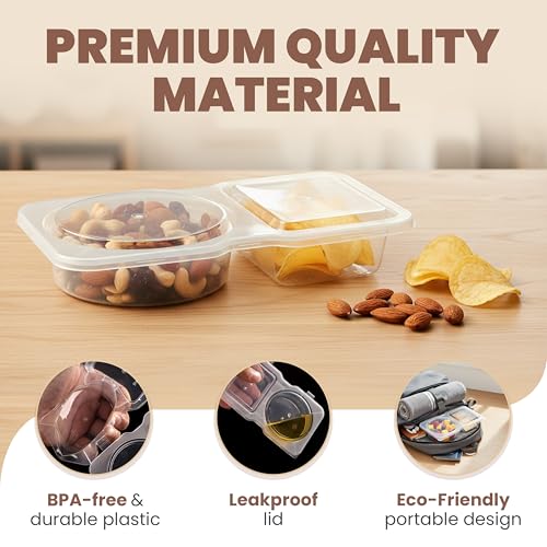 Blacksof 20-Pack Reusable Snack Containers, 2-Compartment Leakproof Boxes