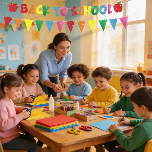 Glittery Back to School Banner with Apple Decor - 118-Inch
