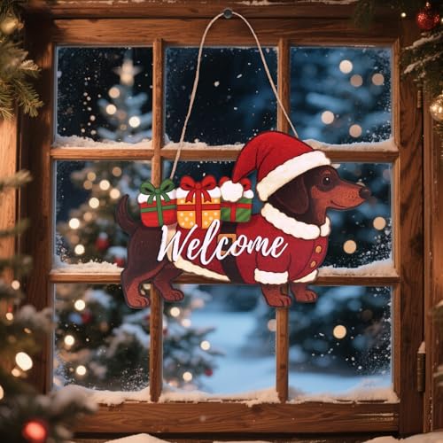 Christmas Dachshund Wooden Sign - Holiday Welcome Door Decor for Dog Lovers