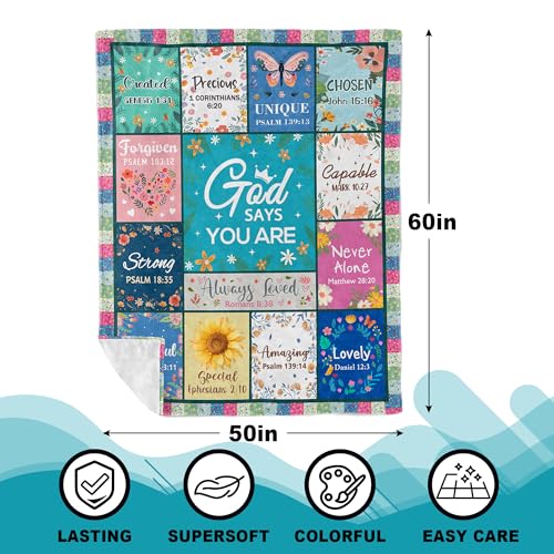 Christian Gifts for Women Blue Blanket 60x50in Inspirational Religious Decor