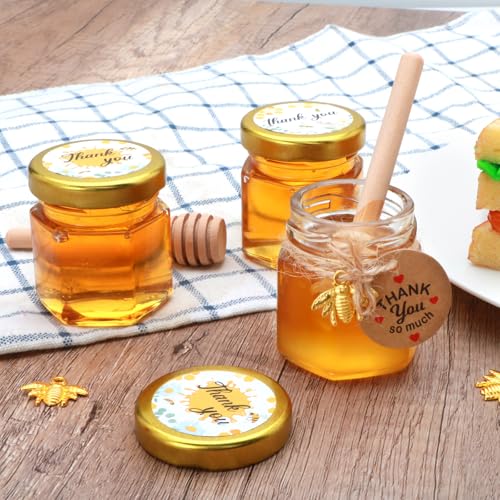XING-RUIYANG 8 Pack Mini Glass Honey Jars with Dippers & Gold Lids