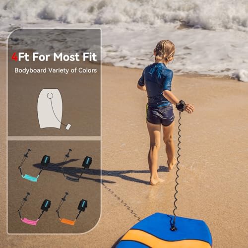 4 ft Bodyboard Leash ? 7mm Thick Coils Wrist Bodyboard Leash with Plug for Bodyboarding